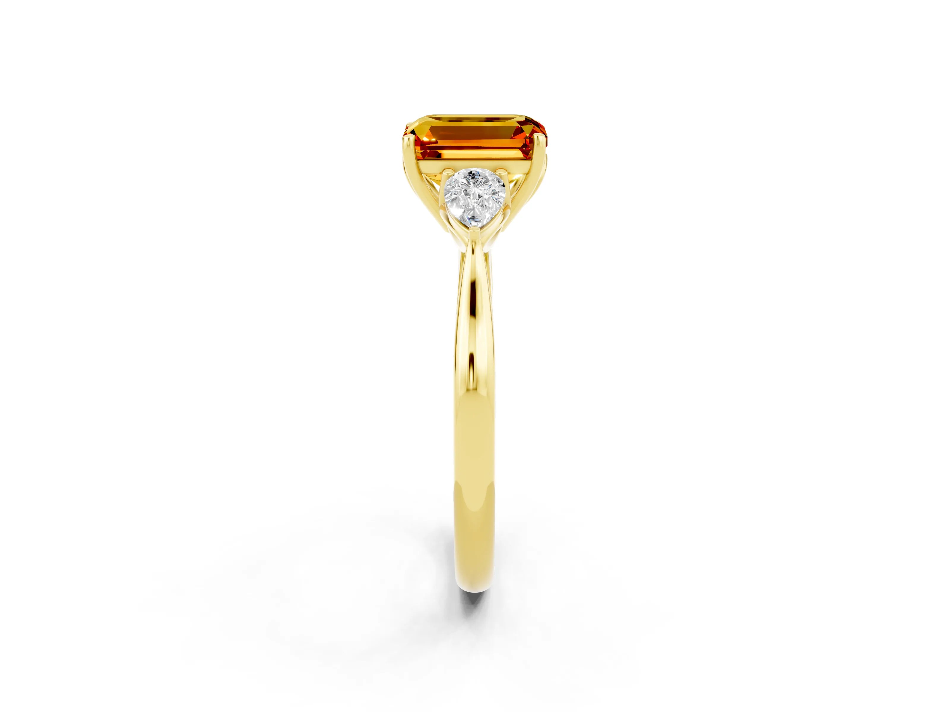 Yellow gold Three-Stone Emerald Cut Cut Diamond Ring with Pear Side Stones in Four-Prong Setting_2