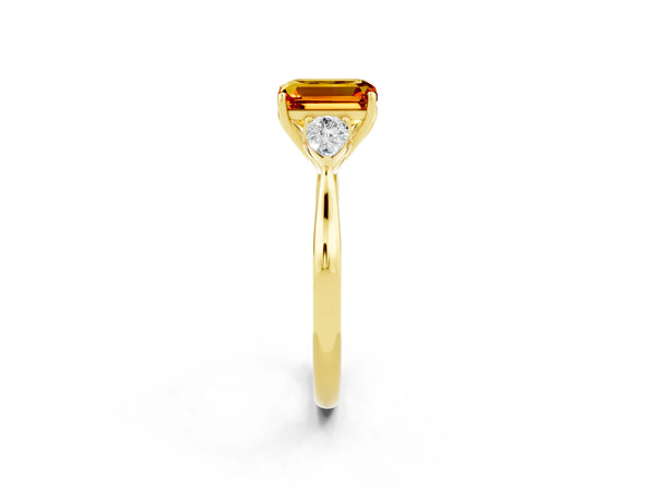 Yellow gold Three-Stone Emerald Cut Citrine Ring with Pear  Side Stones in Four-Prong Setting