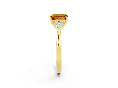Yellow gold Three-Stone Emerald Cut Cut Diamond Ring with Pear Side Stones in Four-Prong Setting_2