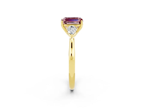 Yellow gold Three-Stone Emerald Cut Cut Diamond Ring with Pear Side Stones in Four-Prong Setting_2