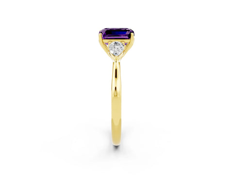 Yellow gold Three-Stone Emerald Cut Cut Diamond Ring with Pear Side Stones in Four-Prong Setting_2