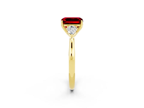 Yellow gold Three-Stone Emerald Cut Cut Diamond Ring with Pear Side Stones in Four-Prong Setting_2