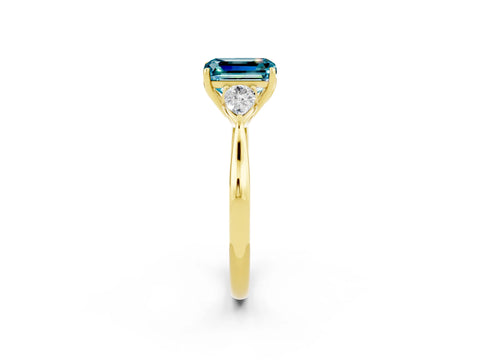 Yellow gold Three-Stone Emerald Cut Cut Diamond Ring with Pear Side Stones in Four-Prong Setting_2