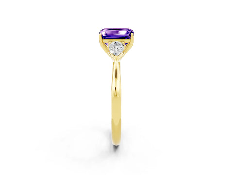Yellow gold Three-Stone Emerald Cut Cut Diamond Ring with Pear Side Stones in Four-Prong Setting_2