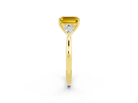 Yellow gold Three-Stone Emerald Cut Cut Diamond Ring with Pear Side Stones in Four-Prong Setting_2