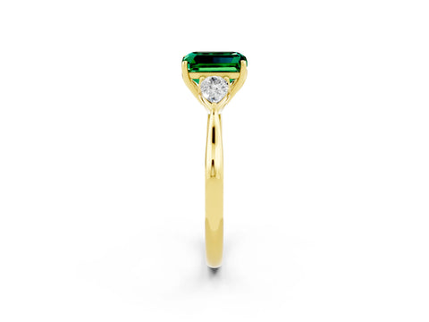 Yellow gold Three-Stone Emerald Cut Cut Diamond Ring with Pear Side Stones in Four-Prong Setting_2