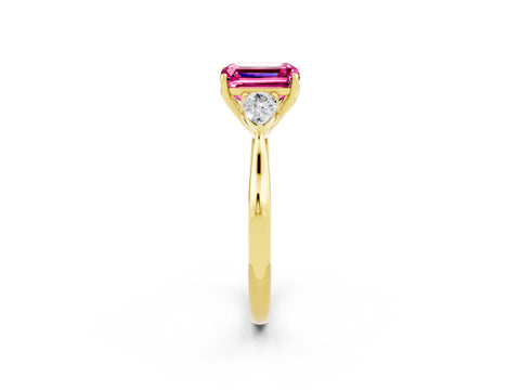 Yellow gold Three-Stone Emerald Cut Cut Diamond Ring with Pear Side Stones in Four-Prong Setting_2