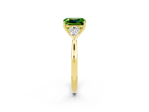 Yellow gold Three-Stone Emerald Cut Cut Diamond Ring with Pear Side Stones in Four-Prong Setting_2