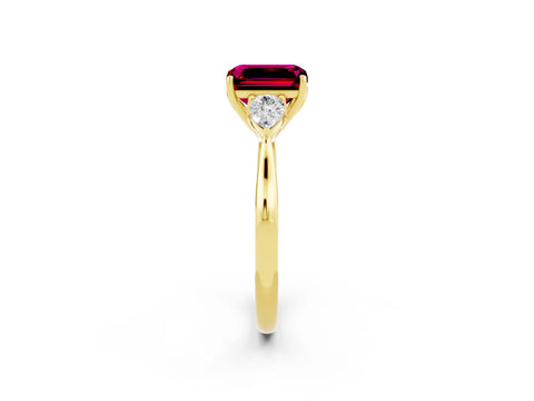 Yellow gold Three-Stone Emerald Cut Cut Diamond Ring with Pear Side Stones in Four-Prong Setting_2