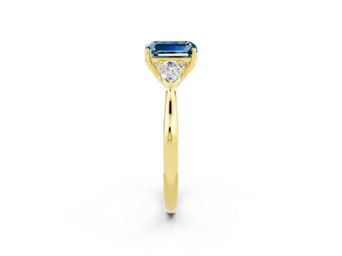 Yellow gold Three-Stone Emerald Cut Cut Diamond Ring with Pear Side Stones in Four-Prong Setting_2