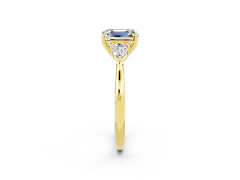 Yellow gold Three-Stone Emerald Cut Cut Diamond Ring with Pear Side Stones in Four-Prong Setting_2