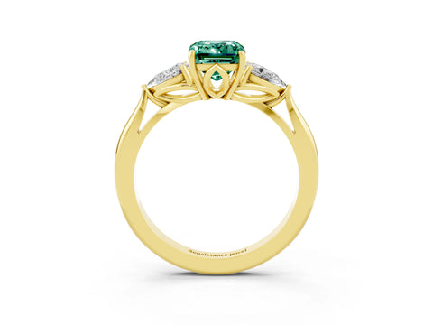 Yellow gold Three-Stone Emerald Cut Cut Diamond Ring with Pear Side Stones in Four-Prong Setting_3