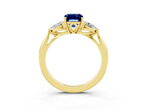 Yellow gold Three-Stone Emerald Cut Cut Diamond Ring with Pear Side Stones in Four-Prong Setting_3