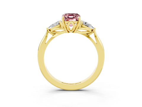 Yellow gold Three-Stone Emerald Cut Cut Diamond Ring with Pear Side Stones in Four-Prong Setting_3