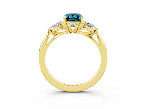 Yellow gold Three-Stone Emerald Cut Cut Diamond Ring with Pear Side Stones in Four-Prong Setting_3
