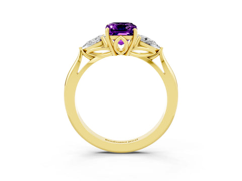 Yellow gold Three-Stone Emerald Cut Cut Diamond Ring with Pear Side Stones in Four-Prong Setting_3