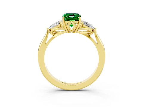 Yellow gold Three-Stone Emerald Cut Cut Diamond Ring with Pear Side Stones in Four-Prong Setting_3