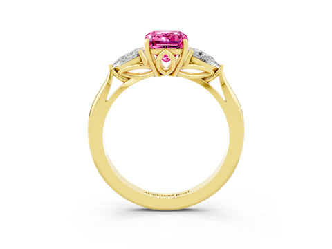 Yellow gold Three-Stone Emerald Cut Cut Diamond Ring with Pear Side Stones in Four-Prong Setting_3