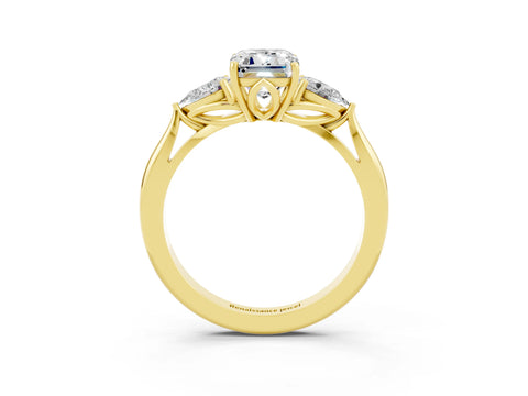 Yellow gold Three-Stone Emerald Cut Cut Diamond Ring with Pear Side Stones in Four-Prong Setting_3