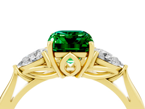 Yellow gold Three-Stone Emerald Cut Cut Diamond Ring with Pear Side Stones in Four-Prong Setting_4