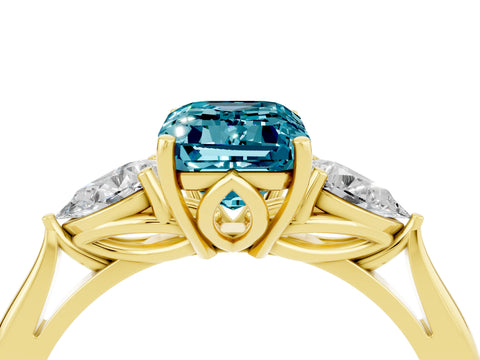 Yellow gold Three-Stone Emerald Cut Cut Diamond Ring with Pear Side Stones in Four-Prong Setting_4