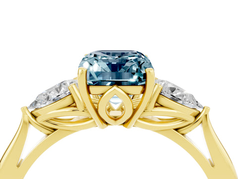 Yellow gold Three-Stone Emerald Cut Cut Diamond Ring with Pear Side Stones in Four-Prong Setting_4