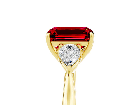 Yellow gold Three-Stone Emerald Cut Cut Diamond Ring with Pear Side Stones in Four-Prong Setting_5
