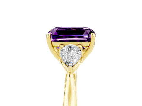 Yellow gold Three-Stone Emerald Cut Cut Diamond Ring with Pear Side Stones in Four-Prong Setting_5