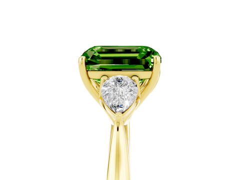 Yellow gold Three-Stone Emerald Cut Cut Diamond Ring with Pear Side Stones in Four-Prong Setting_5