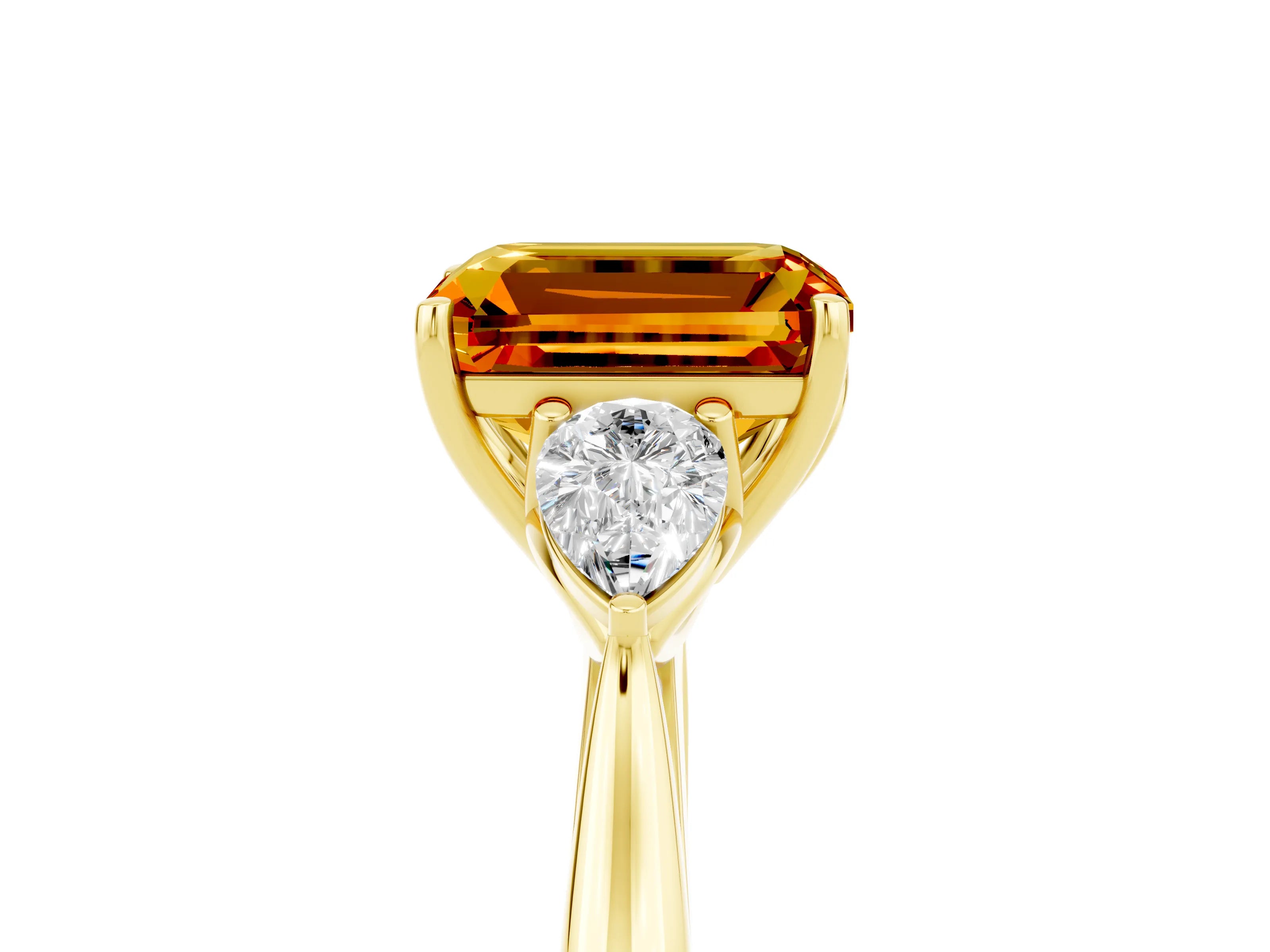 Yellow gold Three-Stone Emerald Cut Cut Diamond Ring with Pear Side Stones in Four-Prong Setting_5