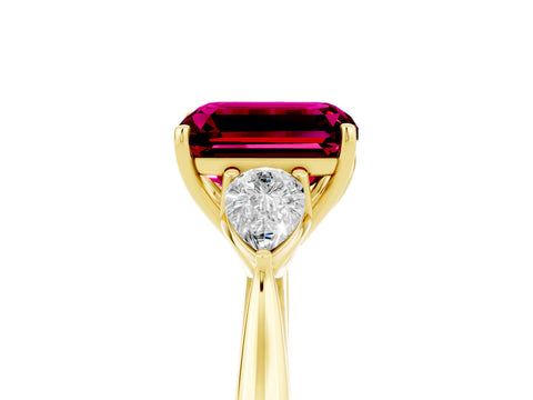 Yellow gold Three-Stone Emerald Cut Cut Diamond Ring with Pear Side Stones in Four-Prong Setting_5