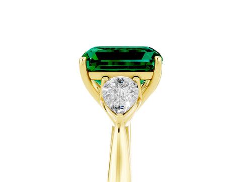 Yellow gold Three-Stone Emerald Cut Cut Diamond Ring with Pear Side Stones in Four-Prong Setting_5