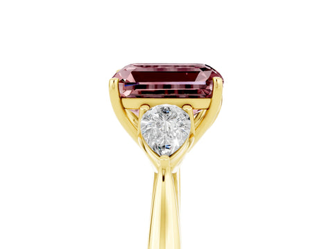 Yellow gold Three-Stone Emerald Cut Cut Diamond Ring with Pear Side Stones in Four-Prong Setting_5