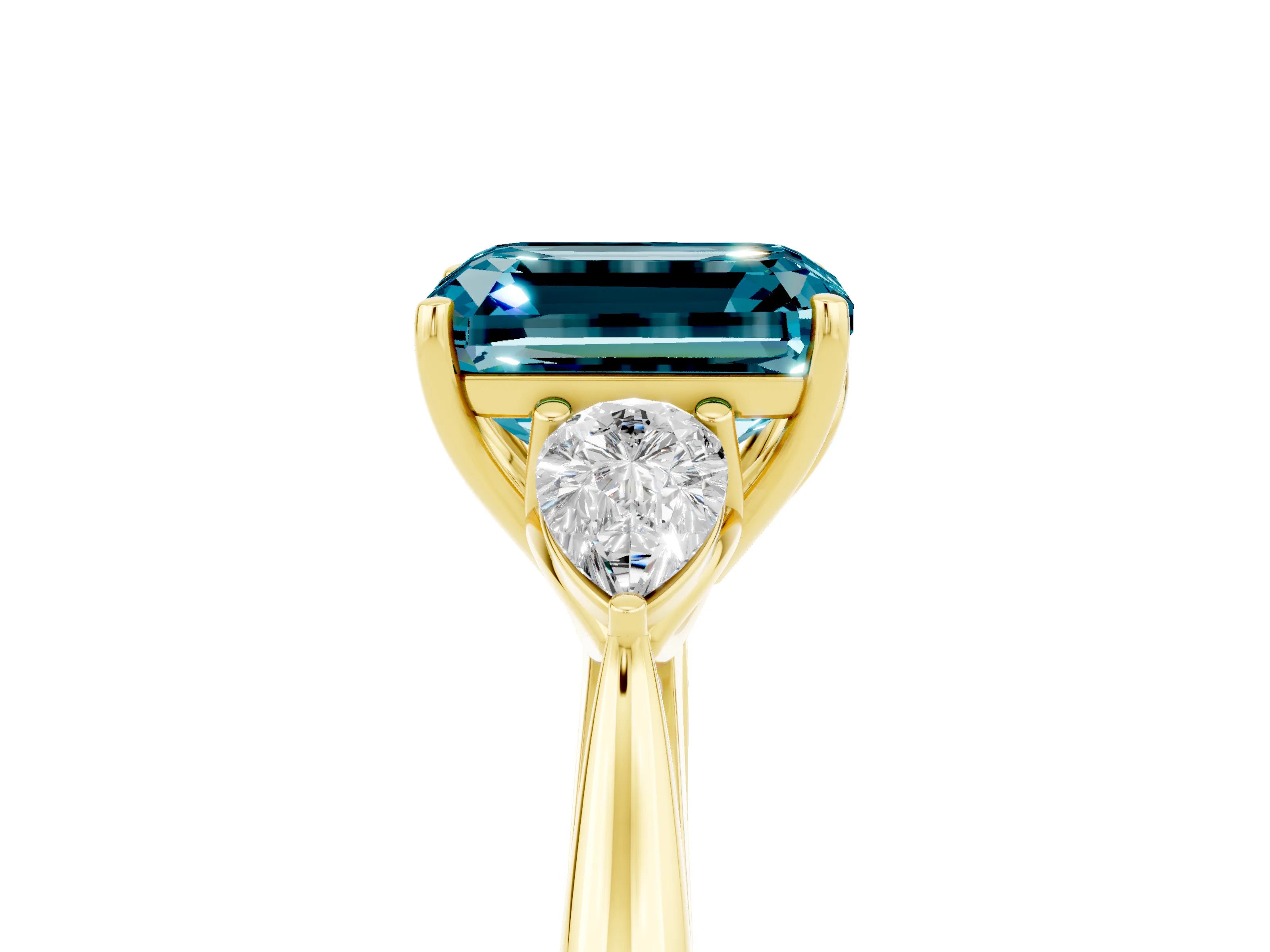 Yellow gold Three-Stone Emerald Cut Cut Diamond Ring with Pear Side Stones in Four-Prong Setting_5