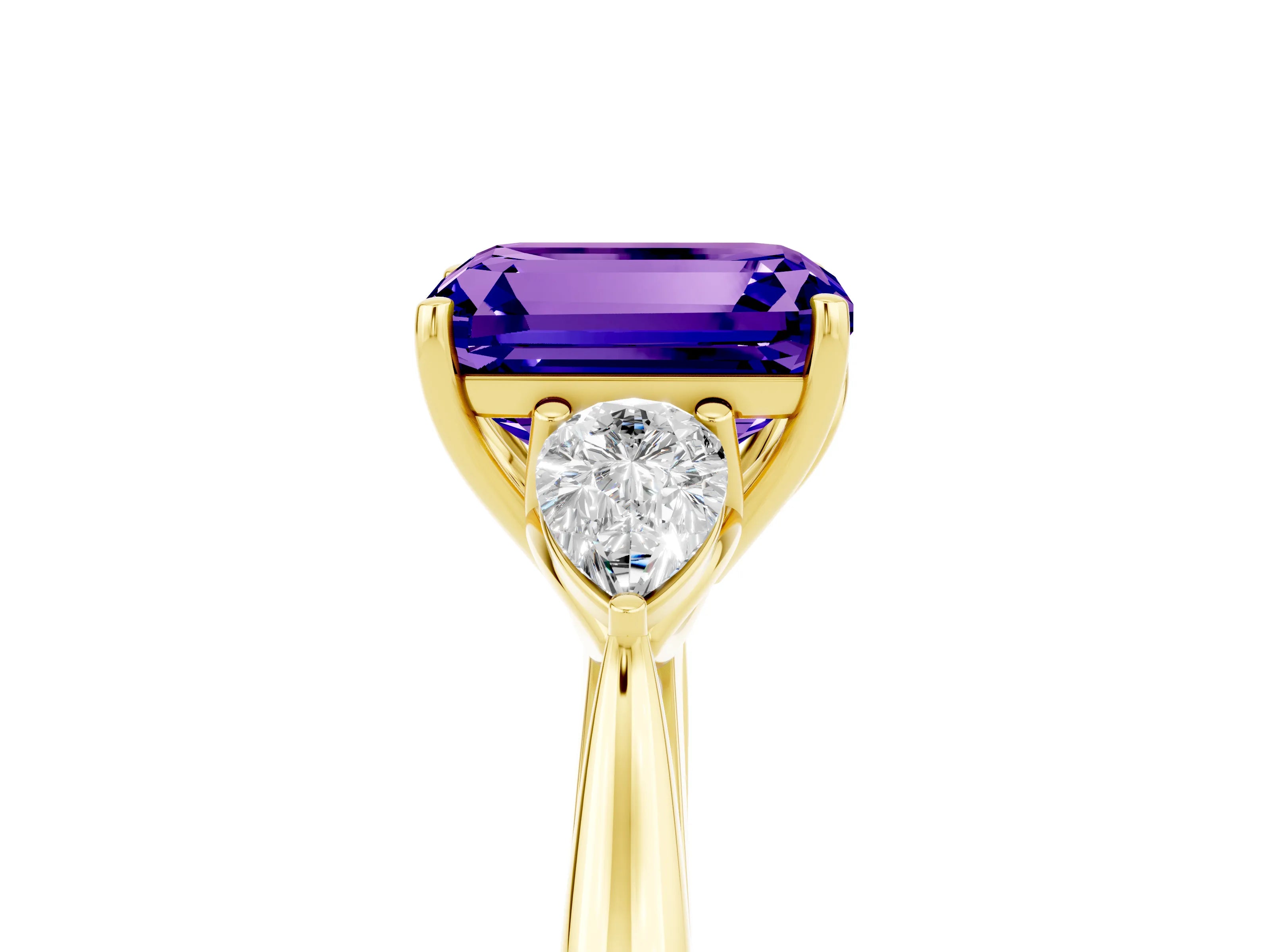 Yellow gold Three-Stone Emerald Cut Cut Diamond Ring with Pear Side Stones in Four-Prong Setting_5
