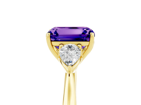 Yellow gold Three-Stone Emerald Cut Cut Diamond Ring with Pear Side Stones in Four-Prong Setting_5