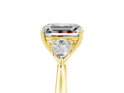Yellow gold Three-Stone Emerald Cut Cut Diamond Ring with Pear Side Stones in Four-Prong Setting_5