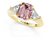Yellow gold Three-Stone Emerald Cut Cut Diamond Ring with Trillion Side Stones and Four-Prong Setting_1