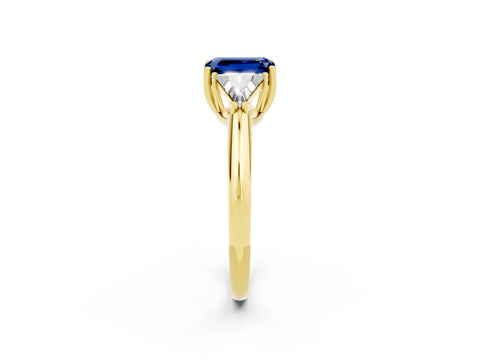 Yellow gold Three-Stone Emerald Cut Cut Diamond Ring with Trillion Side Stones and Four-Prong Setting_2