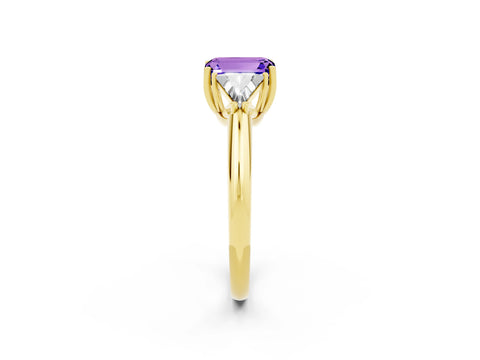 Yellow gold Three-Stone Emerald Cut Cut Diamond Ring with Trillion Side Stones and Four-Prong Setting_2