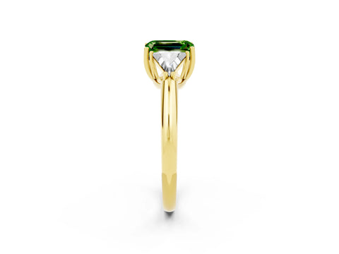 Yellow gold Three-Stone Emerald Cut Cut Diamond Ring with Trillion Side Stones and Four-Prong Setting_2
