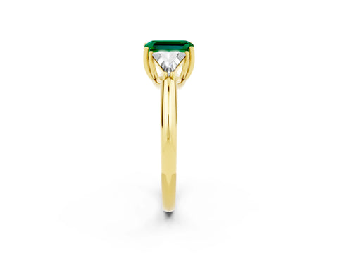 Yellow gold Three-Stone Emerald Cut Cut Diamond Ring with Trillion Side Stones and Four-Prong Setting_2