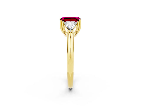 Yellow gold Three-Stone Emerald Cut Cut Diamond Ring with Trillion Side Stones and Four-Prong Setting_2