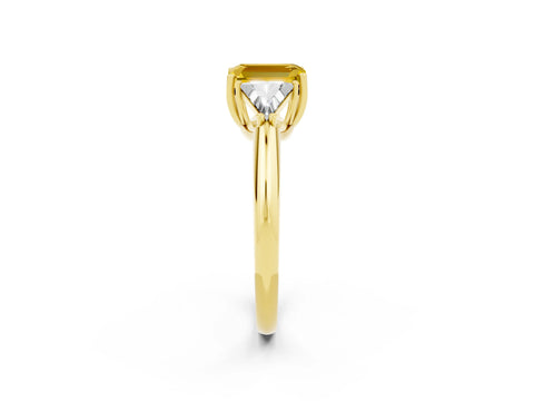 Yellow gold Three-Stone Emerald Cut Cut Diamond Ring with Trillion Side Stones and Four-Prong Setting_2
