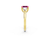 Yellow gold Three-Stone Emerald Cut Cut Diamond Ring with Trillion Side Stones and Four-Prong Setting_2