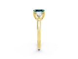 Yellow gold Three-Stone Emerald Cut Cut Diamond Ring with Trillion Side Stones and Four-Prong Setting_2