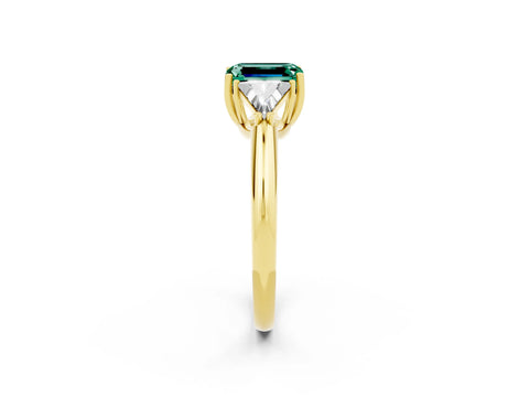 Yellow gold Three-Stone Emerald Cut Cut Diamond Ring with Trillion Side Stones and Four-Prong Setting_2
