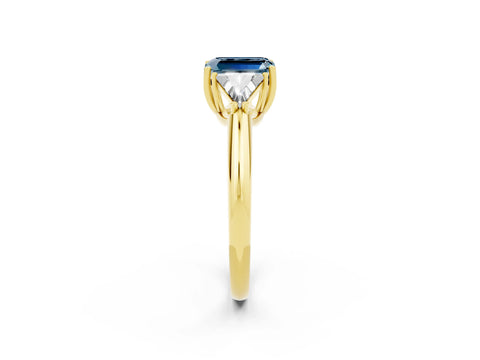 Yellow gold Three-Stone Emerald Cut Cut Diamond Ring with Trillion Side Stones and Four-Prong Setting_2