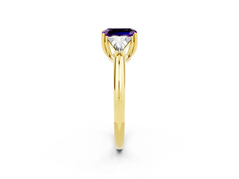 Yellow gold Three-Stone Emerald Cut Cut Diamond Ring with Trillion Side Stones and Four-Prong Setting_2