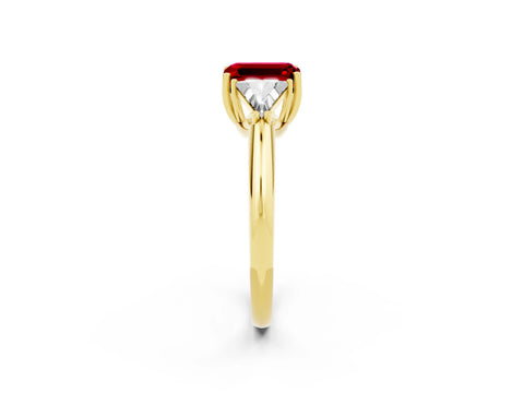 Yellow gold Three-Stone Emerald Cut Cut Diamond Ring with Trillion Side Stones and Four-Prong Setting_2